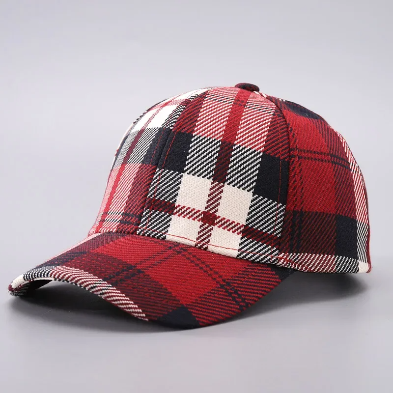 Hardwell unisex plaid baseball cap lightweight cotton blend curved brim adjustable strap casual hat