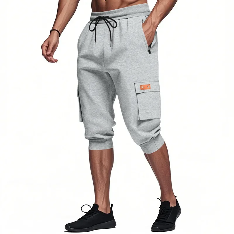 Cropped cargo pants cotton-blend breathable sweat-wicking elastic waist utility pockets active lifestyle