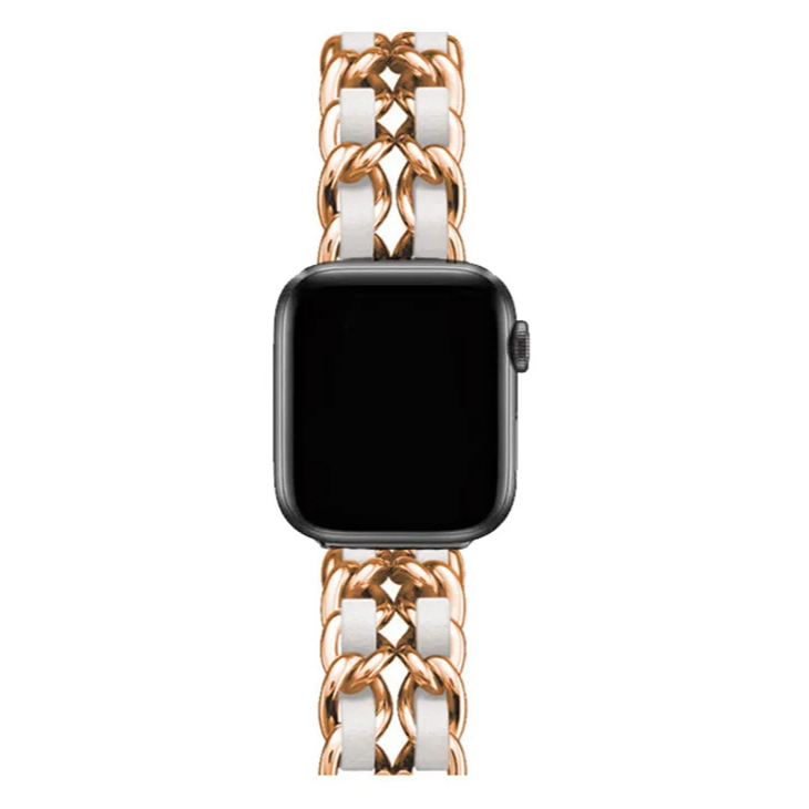 Silver high-gloss chain-link Apple Watch band bold jewelry-grade metal bracelet for fashion-forward women