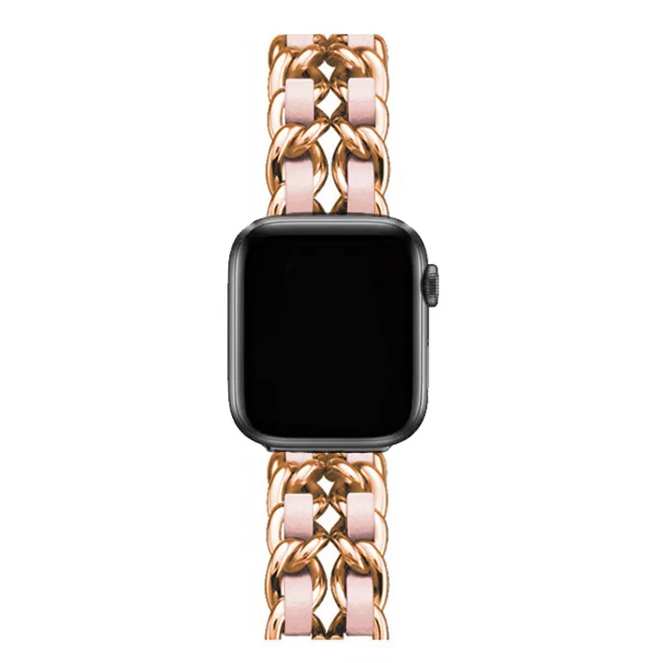 Bold silver chain-link Apple Watch band high-gloss jewelry-grade metal for fashion-forward women