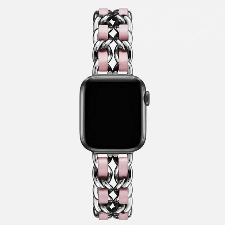 Bold silver chain-link Apple Watch band high-gloss jewelry-grade metal for fashion-forward women