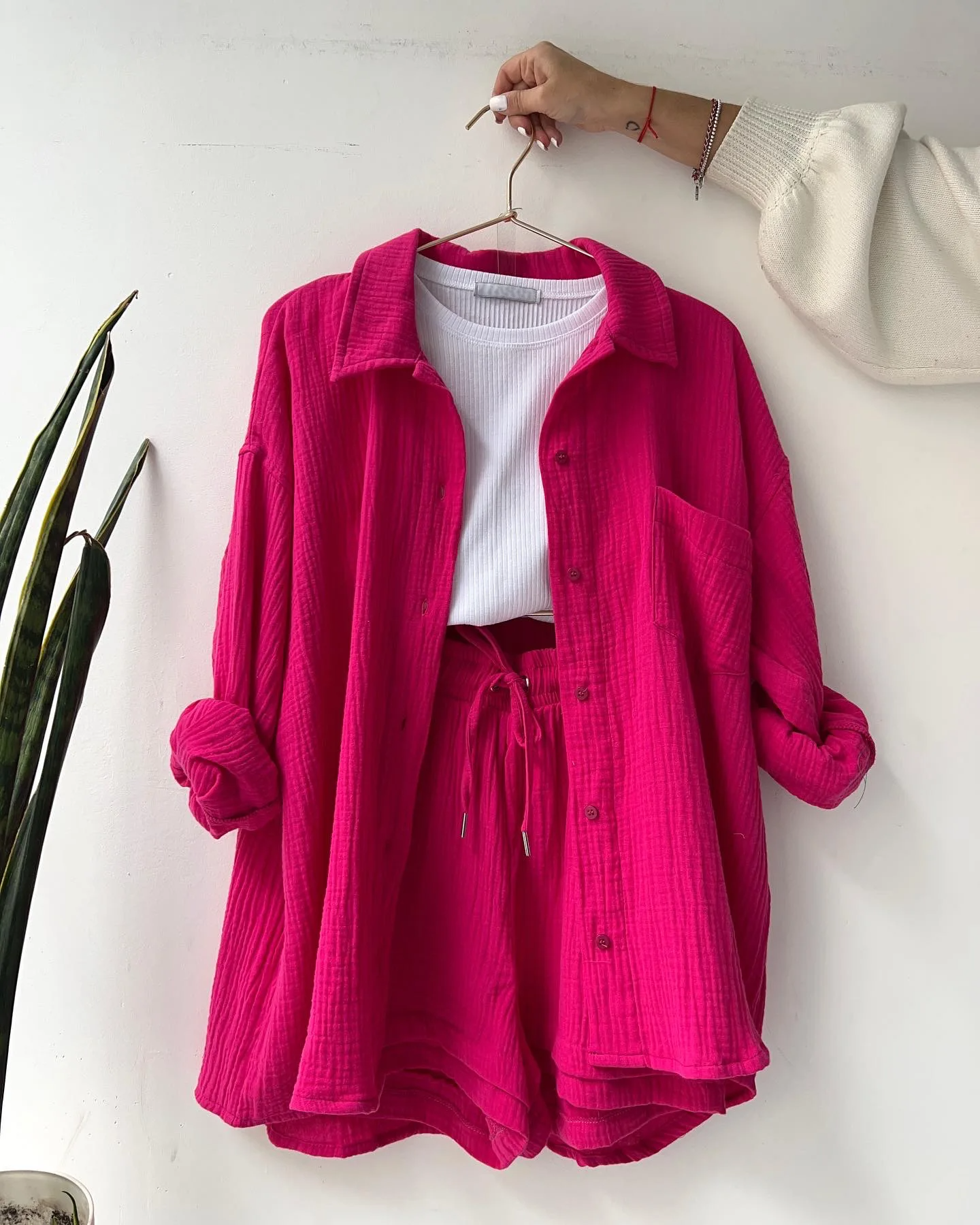 Women's coastal lounge set cotton two-piece blouse and shorts relaxed breathable soft casual fit