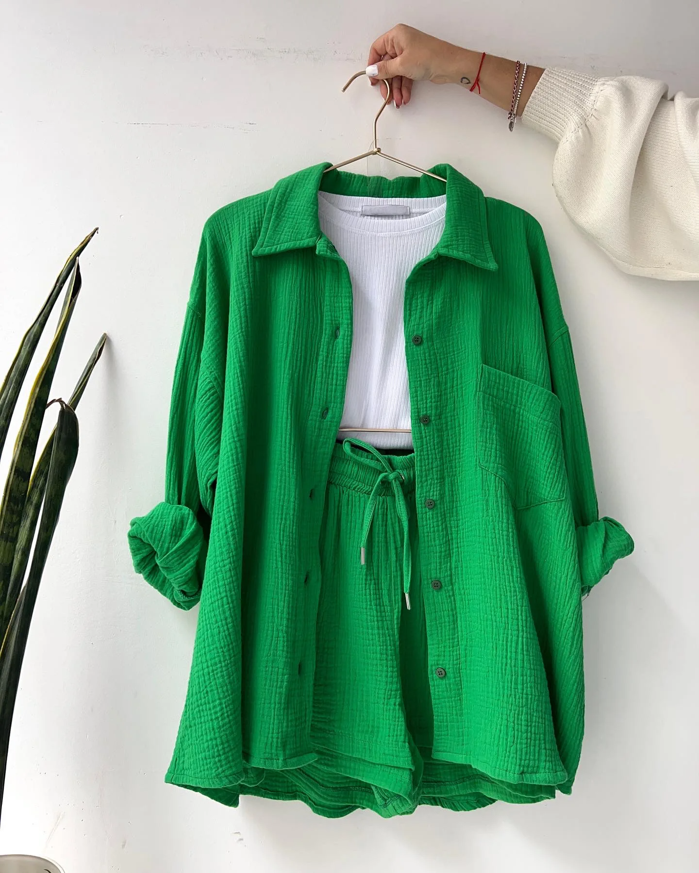 Women's coastal lounge two-piece cotton set relaxed fit blouse and shorts breathable casual summer