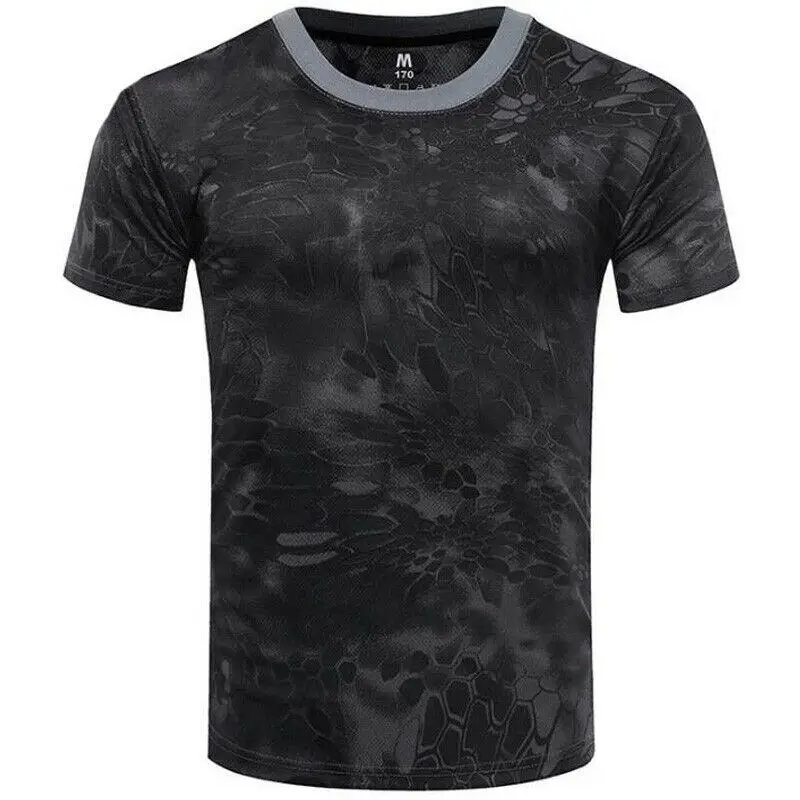 Men's military camo tactical t-shirt moisture-wicking breathable fabric for outdoor performance