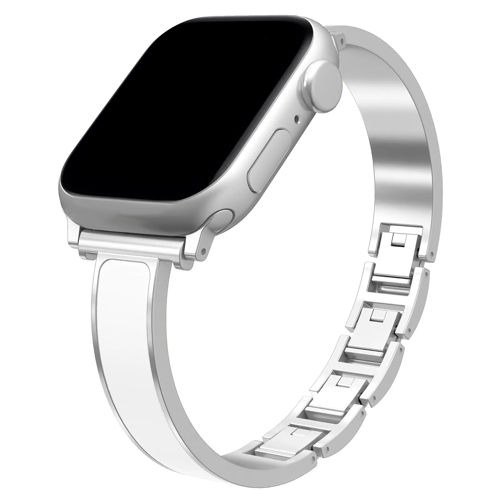 Halo Apple Watch cuff band polished stainless steel luxury bracelet with high-gloss enamel inlay