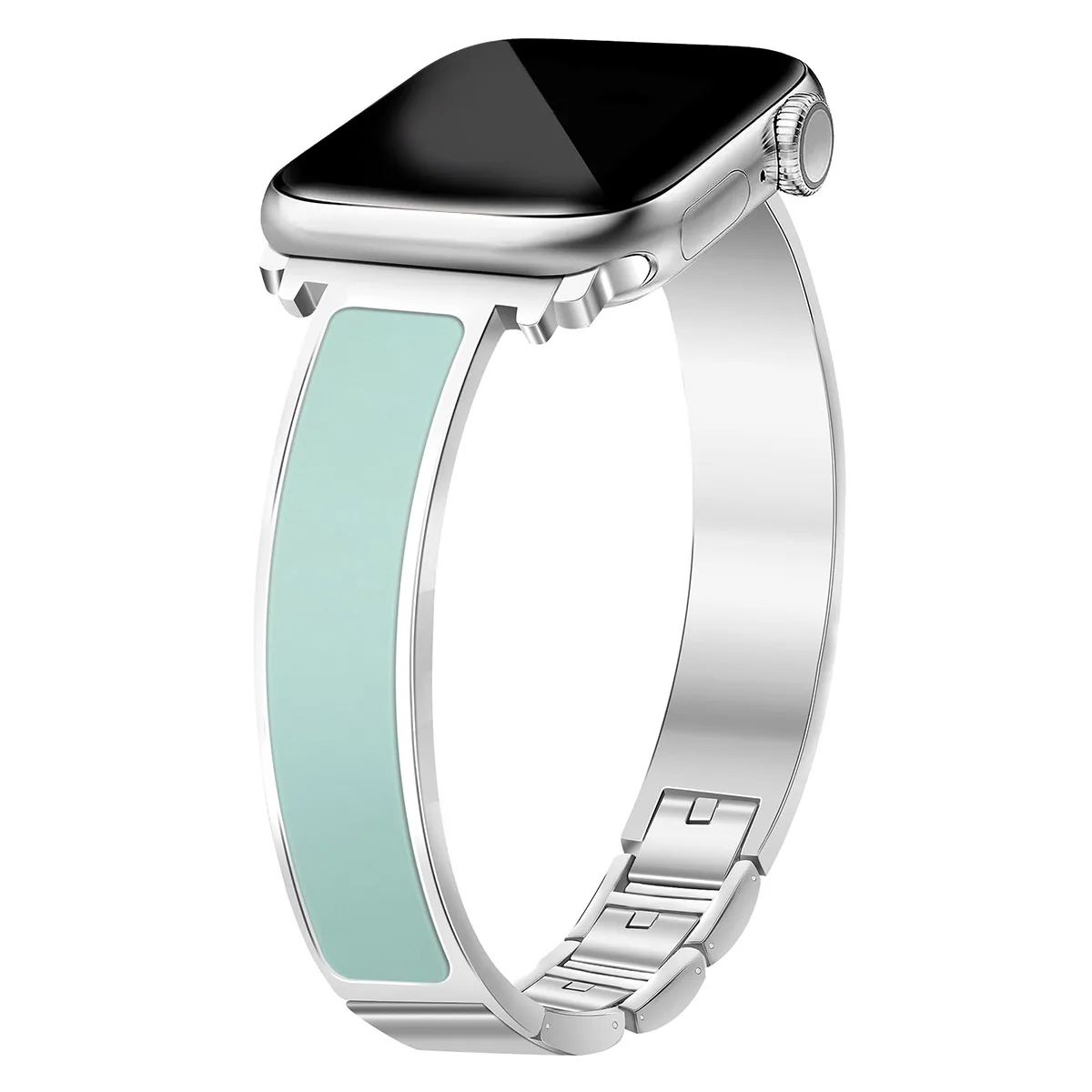 Halo Apple Watch cuff band polished stainless steel luxury bracelet with high-gloss enamel inlay