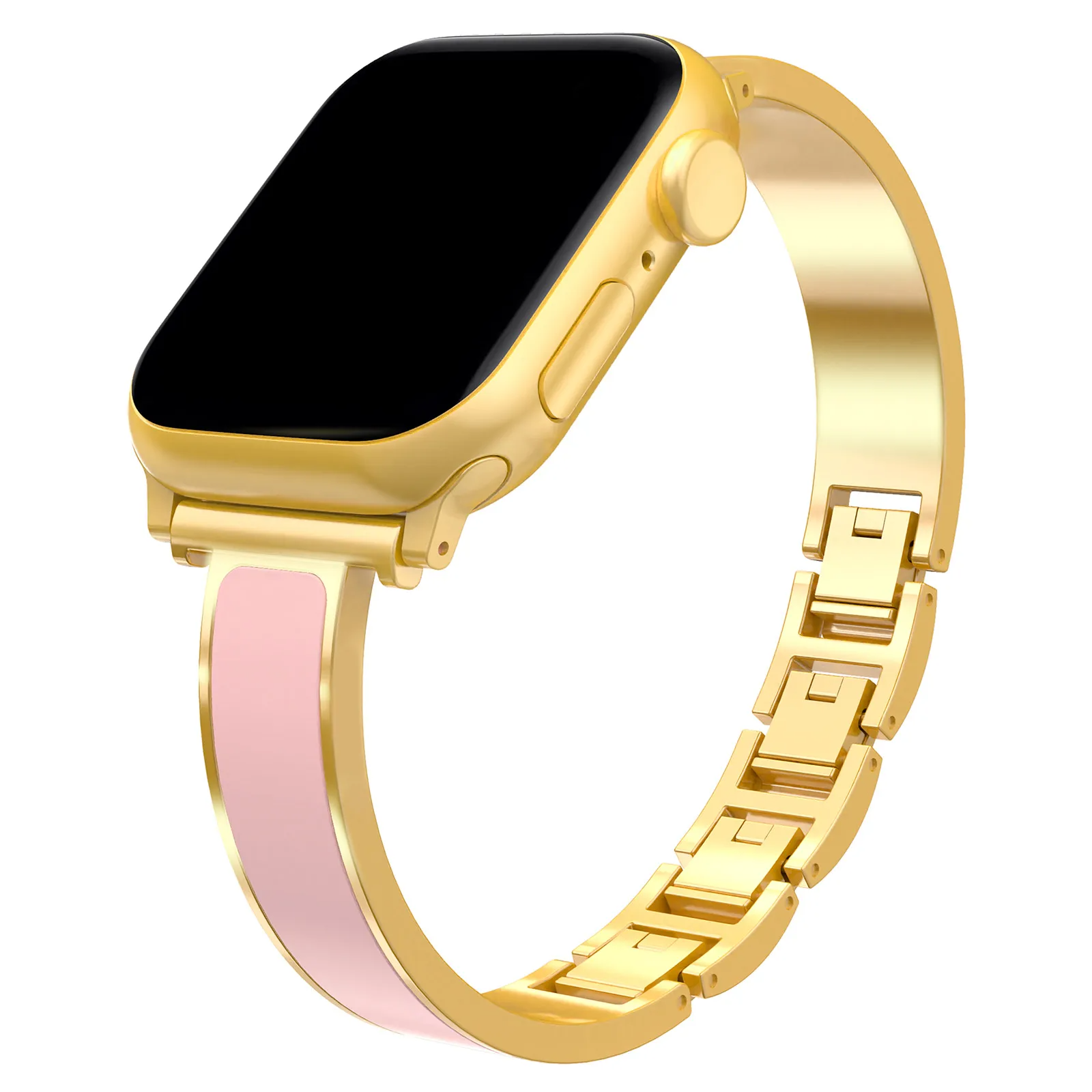 Halo Apple Watch cuff band polished stainless steel luxury bracelet with high-gloss enamel inlay