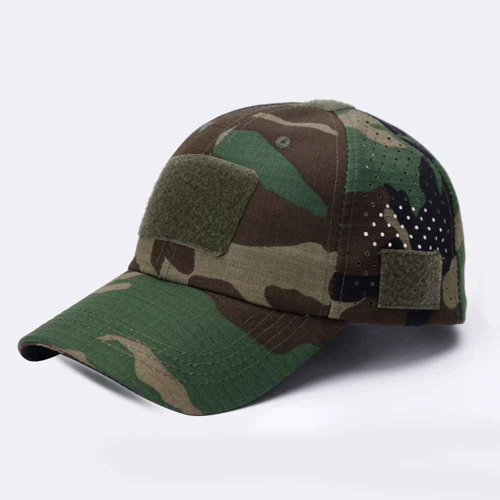 Camo rip-stop UV-blocking performance sporting cap with integrated sunglasses slot for outdoor use