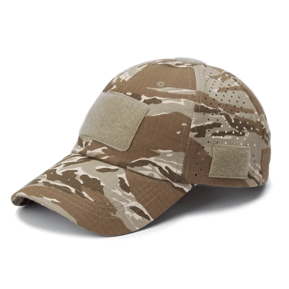 Camo rip-stop UV-blocking performance cap with integrated sunglasses slot for outdoor adventures