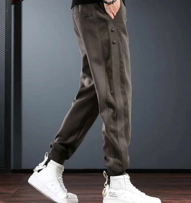 Men's navy stripe track pants tailored fit stretch-enhanced performance knit city-ready silhouette