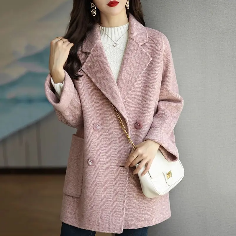 Women's slim-fit double-breasted wool blend trench coat with tailored lapels for professional style