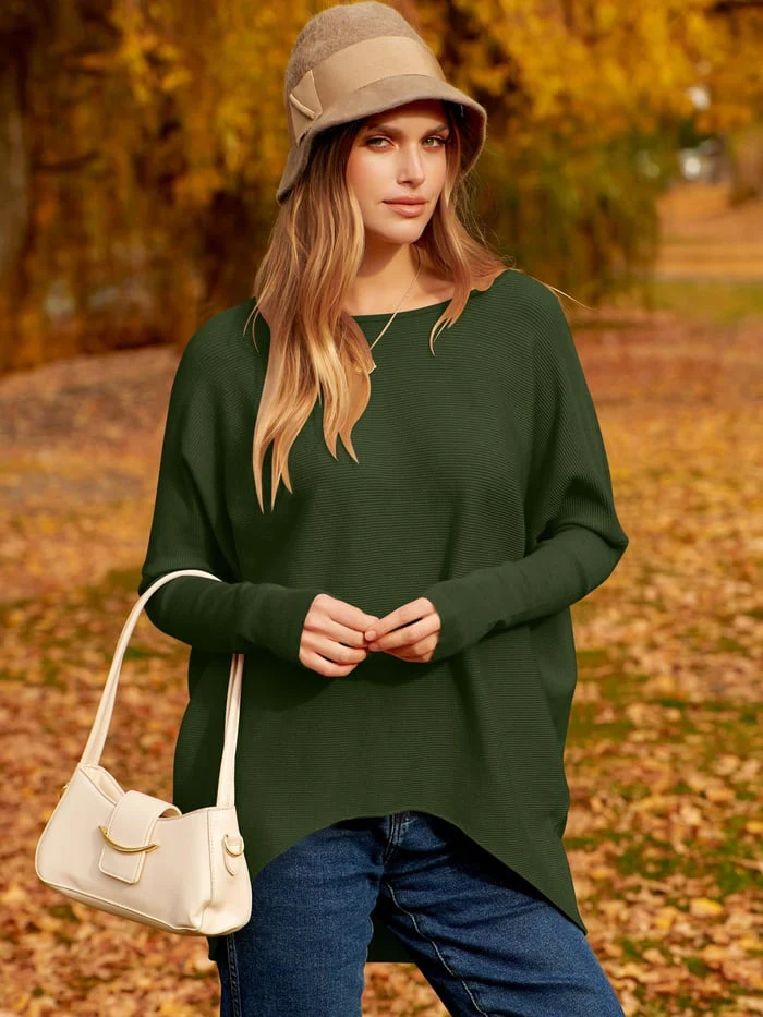 Women's oversized soft knit wool blend hip-length pullover sweater long sleeve relaxed fit