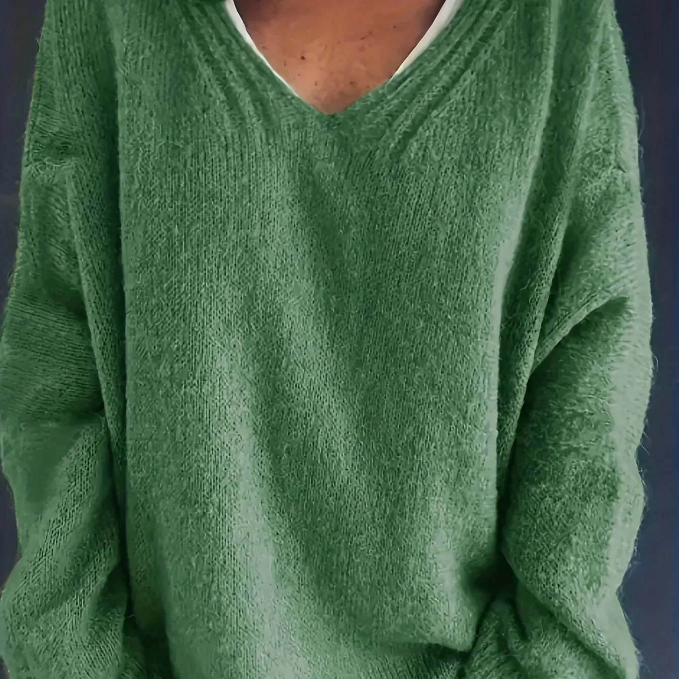 Women's relaxed fit V-neck sweater soft knit ribbed trim long sleeve casual pullover