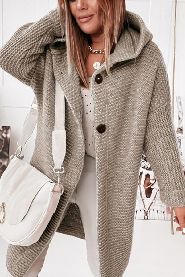 Women's knit hooded longline cardigan relaxed fit button front soft drape versatile layering