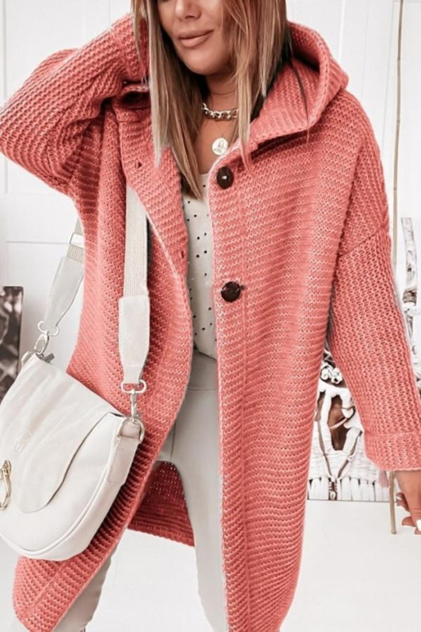 Women's knit hooded longline cardigan relaxed fit button front soft drape casual fall layering