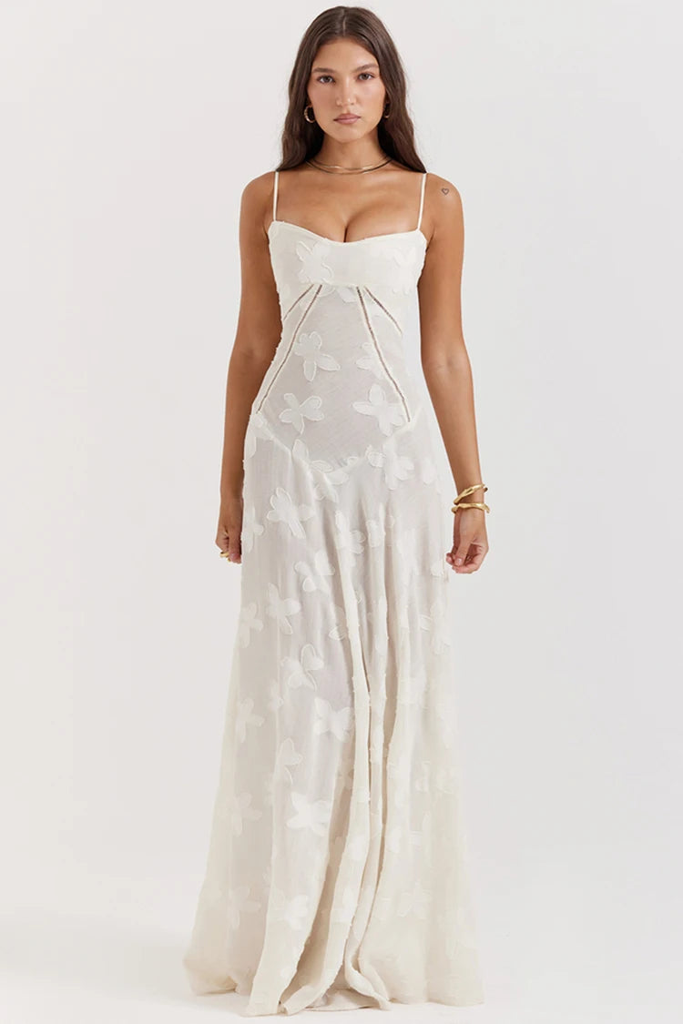 Elegant women's maxi evening dress with flowing silhouette, adjustable thin straps, formal occasion wear