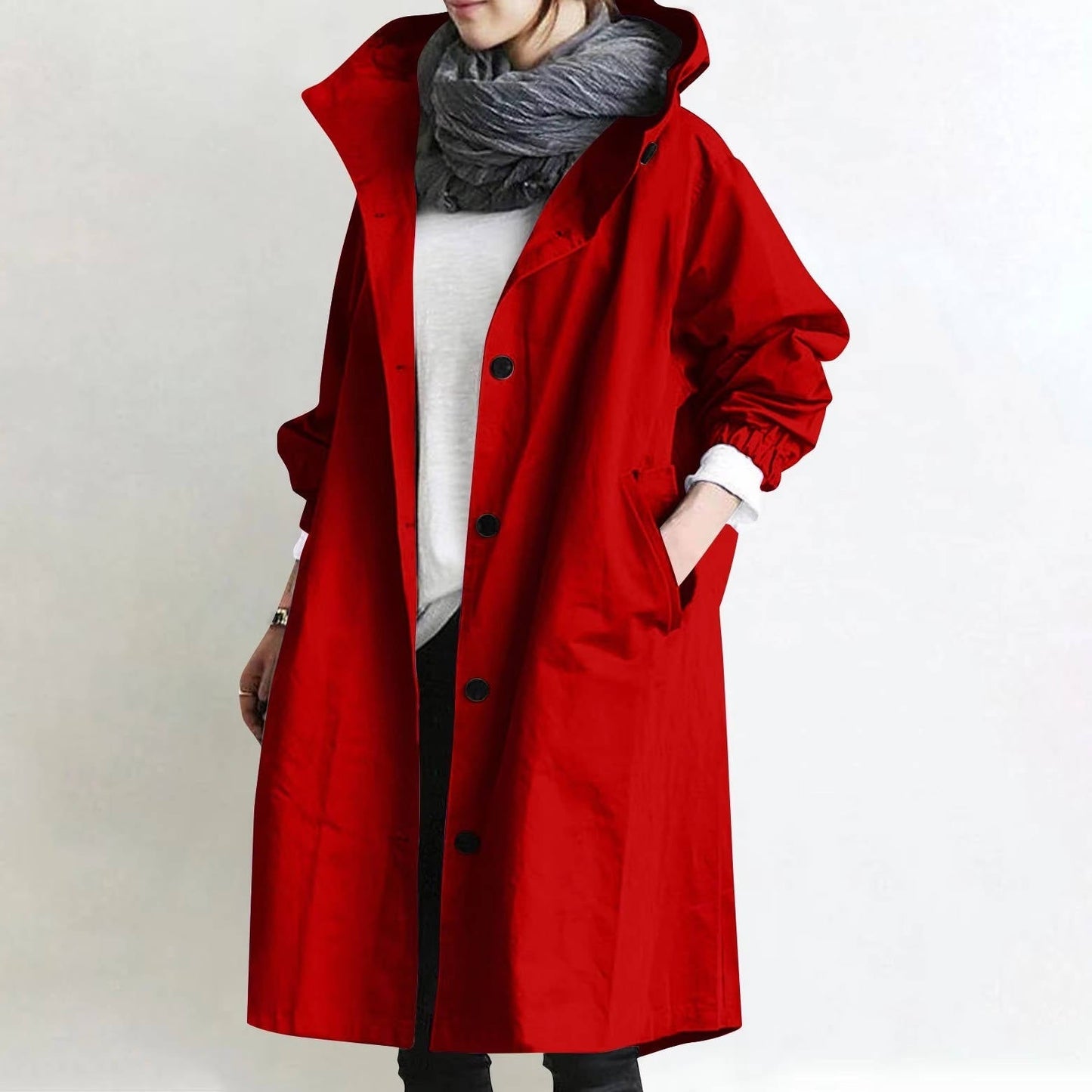 Women's oversized waterproof trench coat modern flattering fit breathable polyester light rain shield