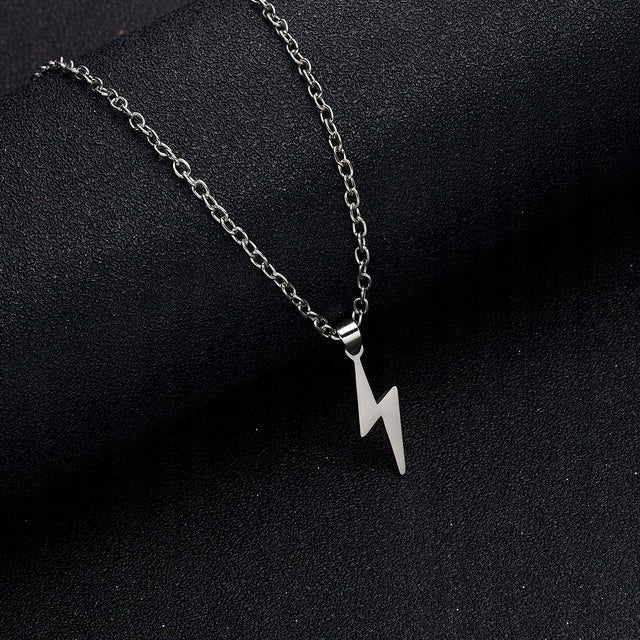 Polished stainless steel lightning bolt pendant necklace, minimalist design for bold everyday wear
