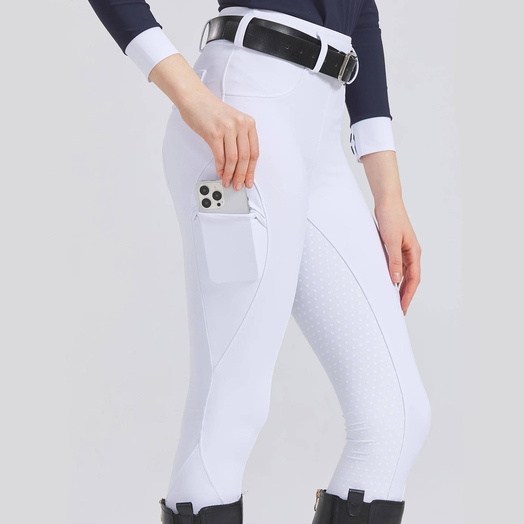 Women equestrian riding pants beige slim-fit full silicone grip anti-slip coverage seat to ankle