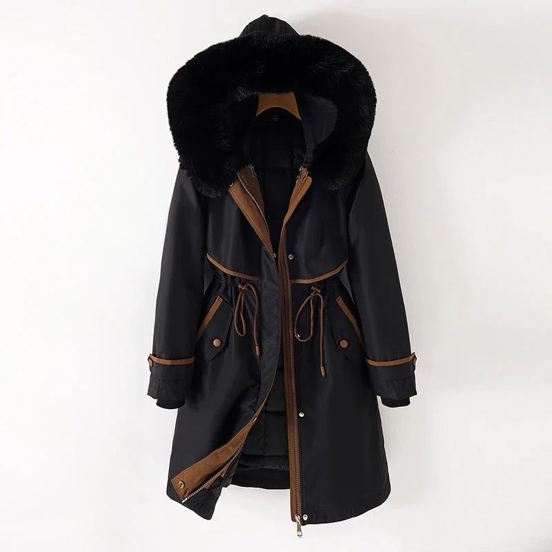 Women's tailored parka jacket with fur trim hood, quilted lining, zip closure, sleek winter fit