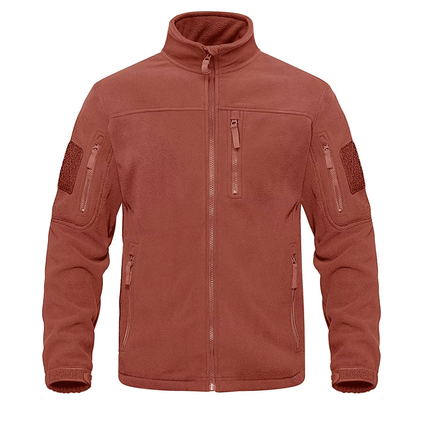 Men's lightweight full-zip fleece jacket in neutral tone, slim fit with microfiber warmth for commuters