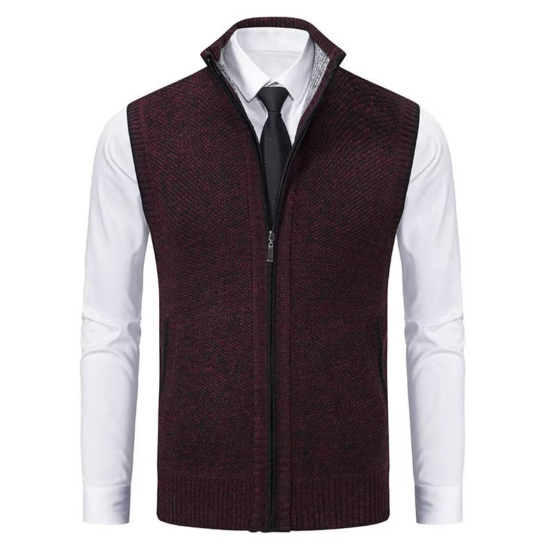 Men's wool tweed vest zip-front sleeveless regular fit for formal and casual layering