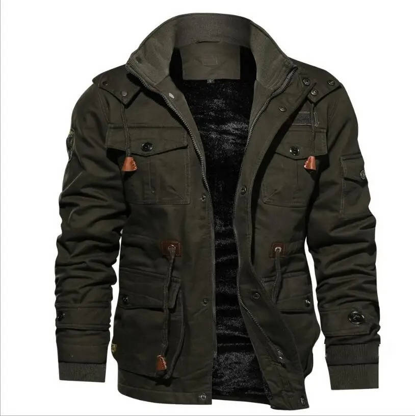 Men's black tactical winter jacket with rugged warm liner, cargo pockets, and streamlined outdoor silhouette