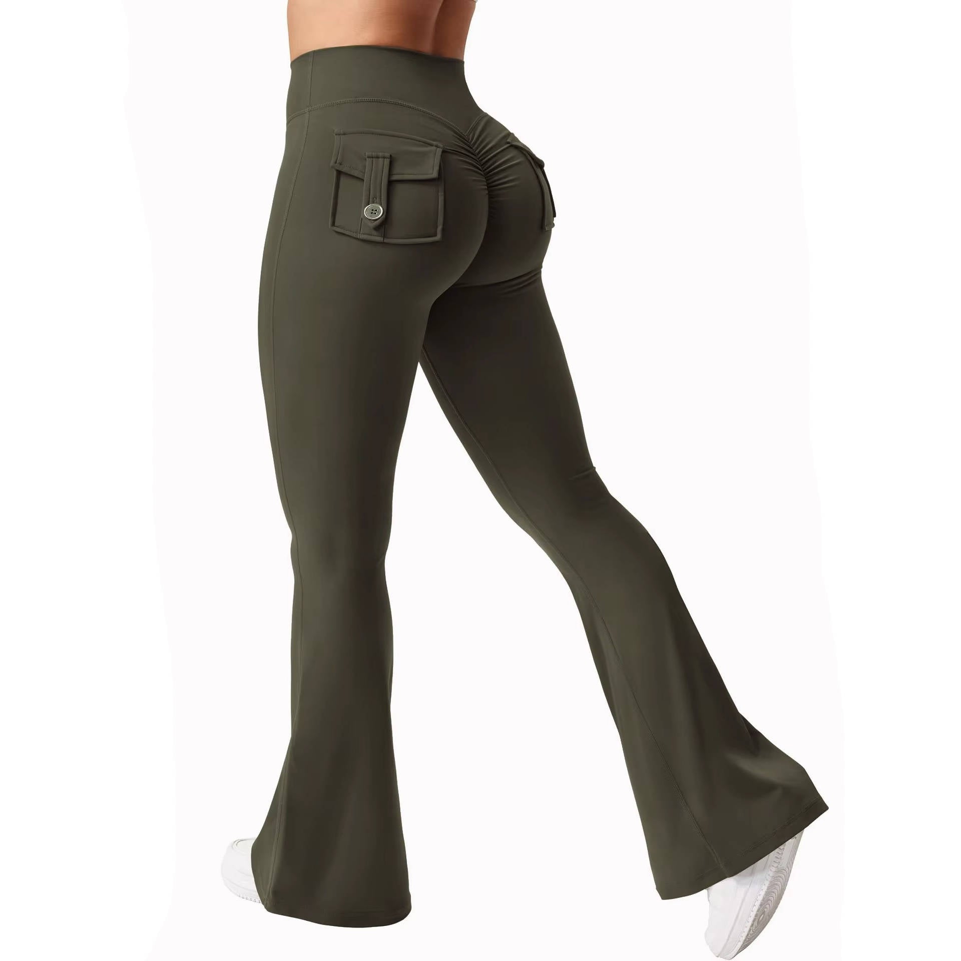 Women's high waist flared leggings with pockets, secure fit for yoga and running