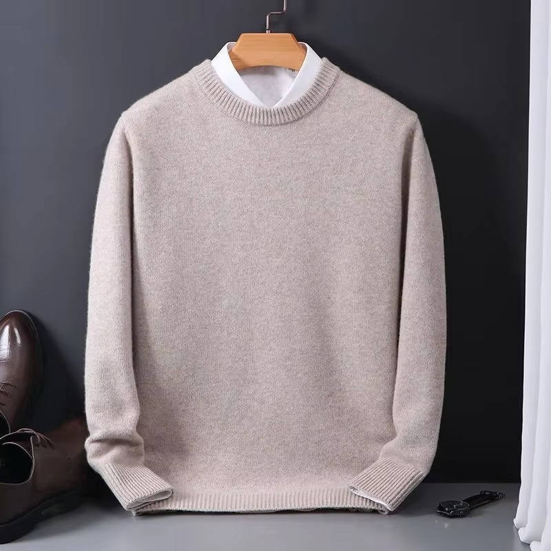 Men's light blue mock collar knit sweater crew neck wool blend cozy everyday pullover