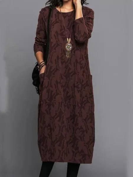 Urbann-Vibe long sleeve midi dress with pockets, cotton blend, polished silhouette for professionals