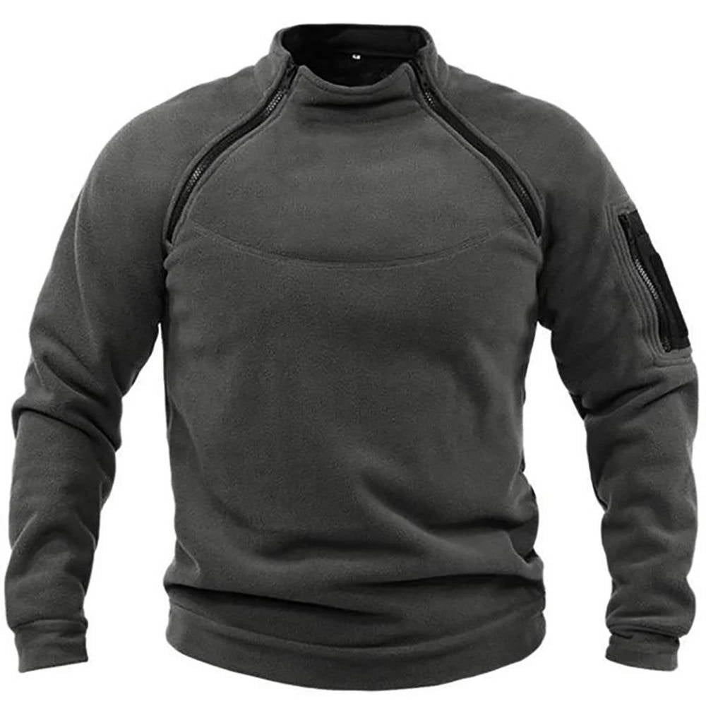 Olive green tactical fleece pullover mock neck quarter-zip lightweight breathable sweater for hiking