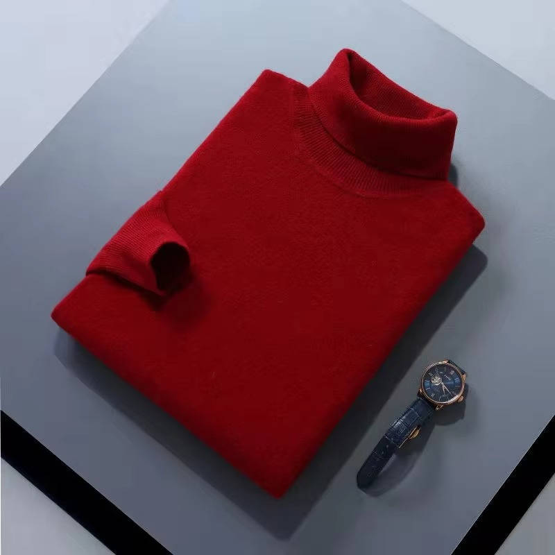 Men's slim fit cashmere turtleneck sweater in luxury knit with fold-over high collar