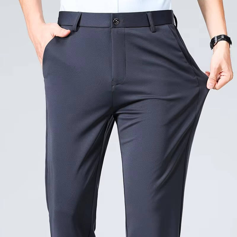Men's slim fit dress pants lightweight stretch charcoal grey modern professional tapered silhouette
