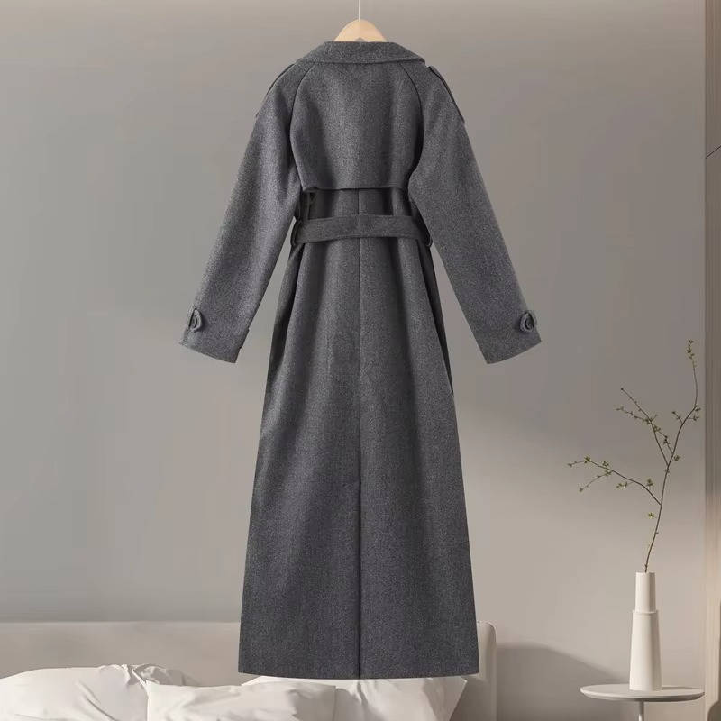 Women oversized long trench coat wool-polyester blend timeless silhouette office-ready professional outerwear