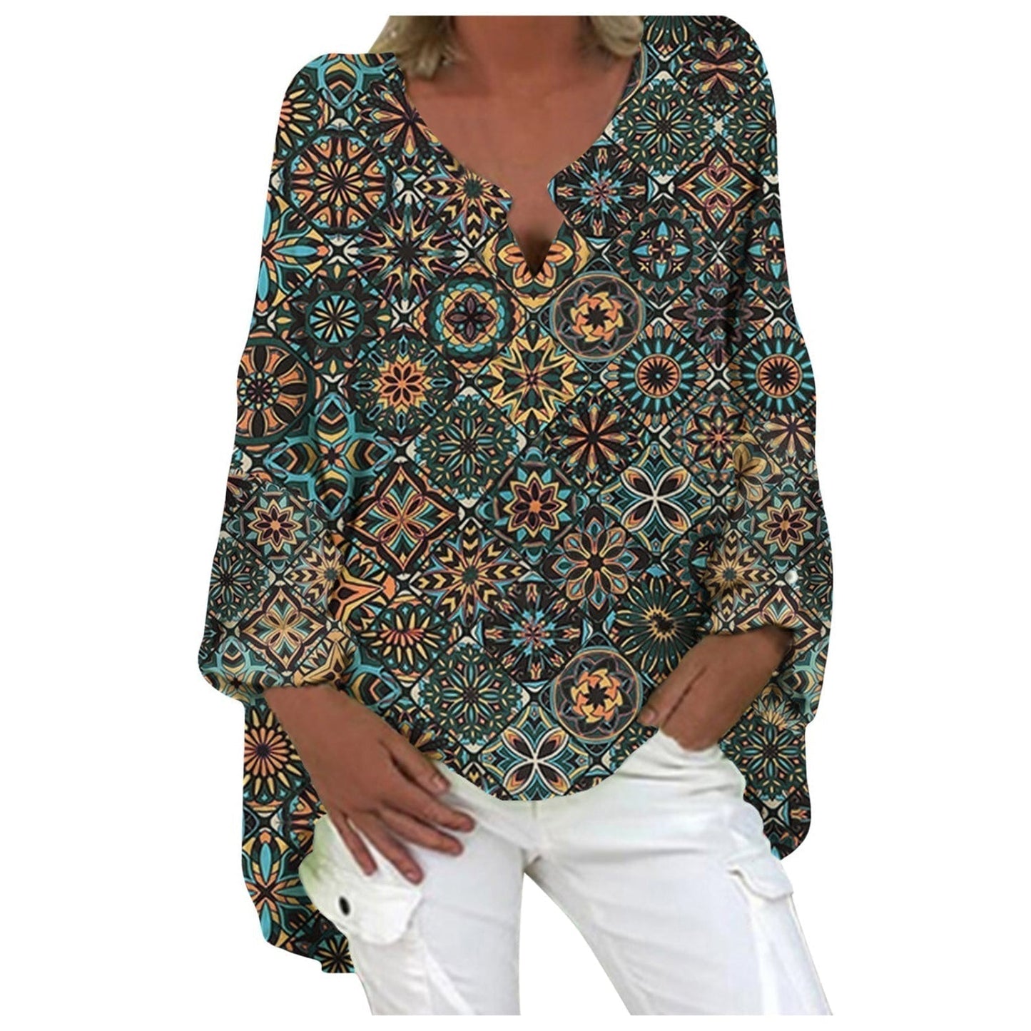 Women's relaxed linen blouse in natural tones, lightweight breathable fabric with timeless elegant silhouette