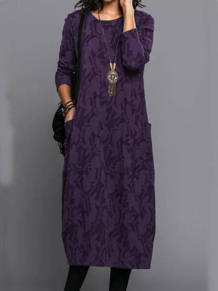 Urbann-Vibe long sleeve midi dress with pockets, soft cotton blend, polished everyday fit