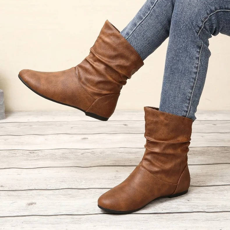 Urbann-Vibe women's slouchy flat ankle boots slip-on style with cushioned insole for all-day comfort
