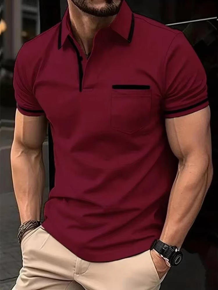 Men's short sleeve polo shirt with chest pocket, classic fit, breathable premium cotton blend everyday style