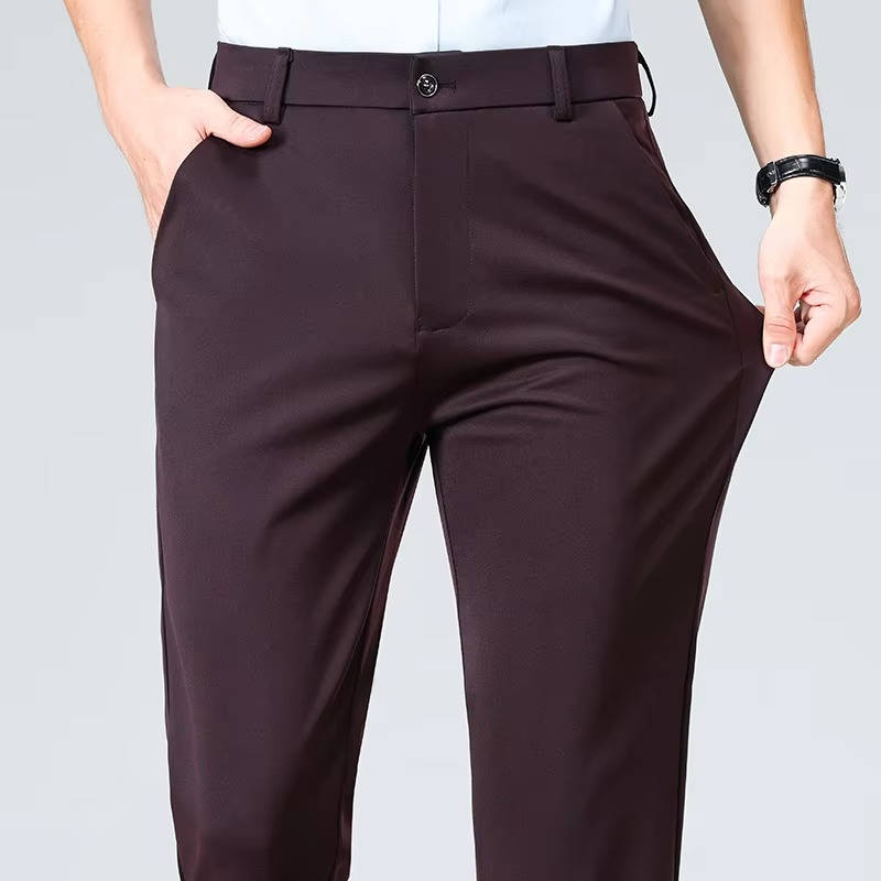 Men's slim fit dress pants lightweight stretch dark navy modern professional tapered cut wrinkle-resistant