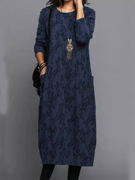 Urbann-Vibe long sleeve midi dress with pockets, cotton blend, polished silhouette for professionals