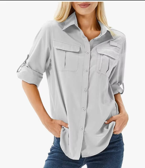 Trek | Women's UPF 50 Long Sleeve Hiking Shirt Roll-Up Safari Shirt