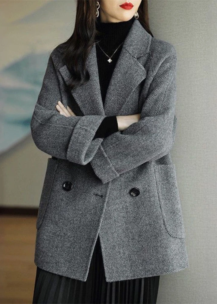 Oversized double-breasted trench coat with statement buttons, Korean-inspired silhouette for women