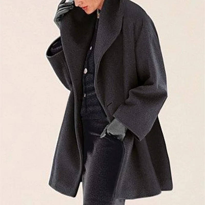 Women's wool blend cocoon coat, oversized cozy silhouette in neutral tone for work or evening wear