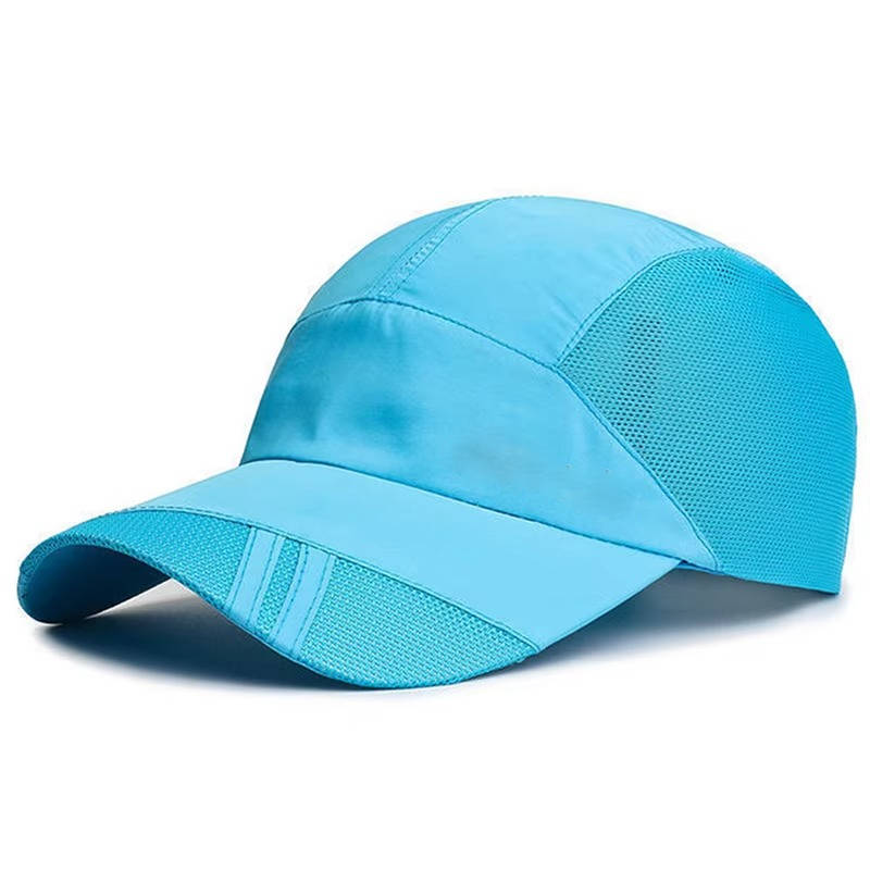 Men's black adjustable sports cap with breathable mesh panels and metal buckle closure
