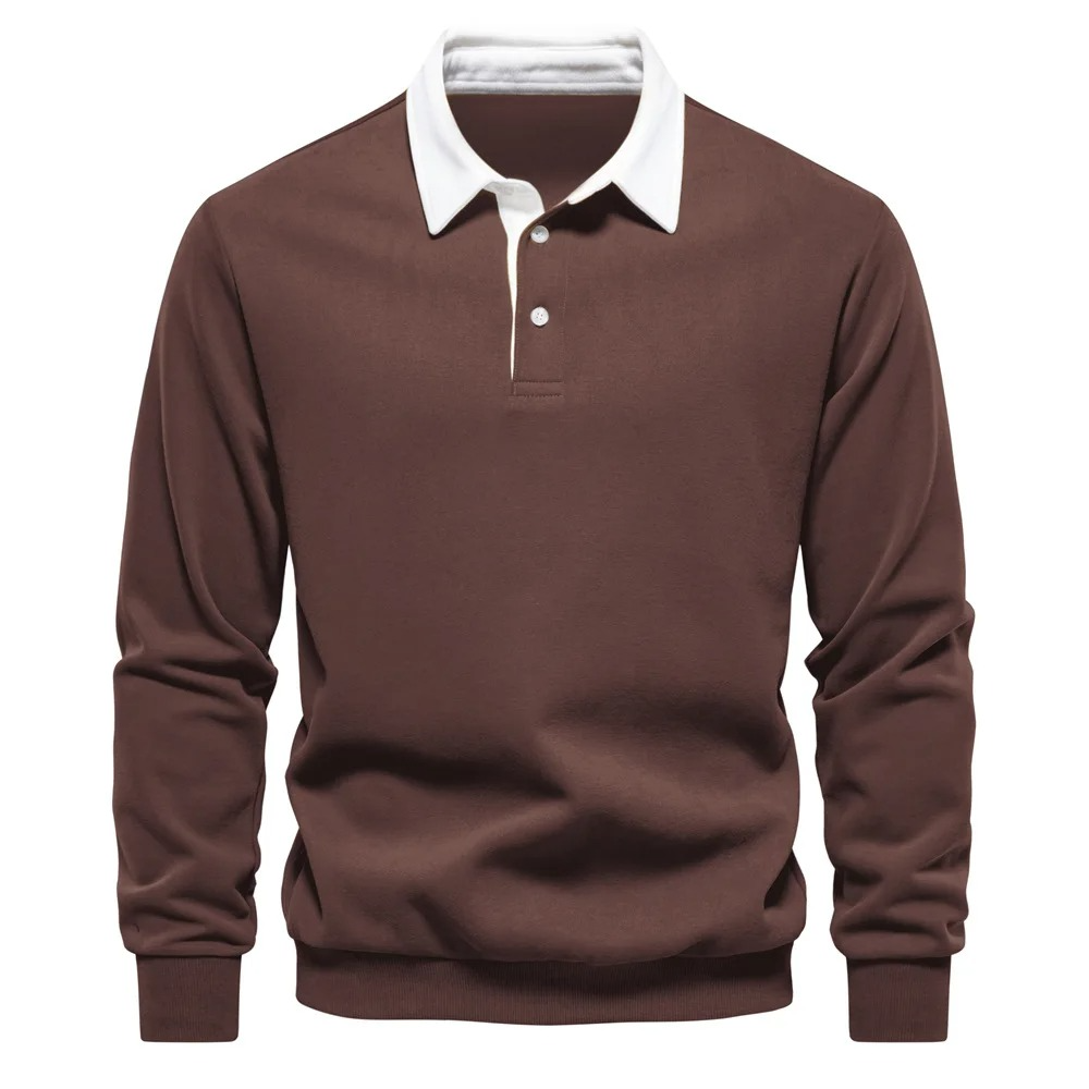 Navy blue men's long sleeve polo shirt cotton blend relaxed fit breathable everyday comfort wear