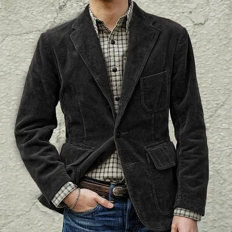Men's brown corduroy blazer smart casual ribbed texture versatile everyday jacket