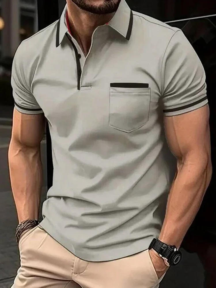Men's short sleeve polo shirt chest pocket classic fit breathable cotton blend modern everyday wear