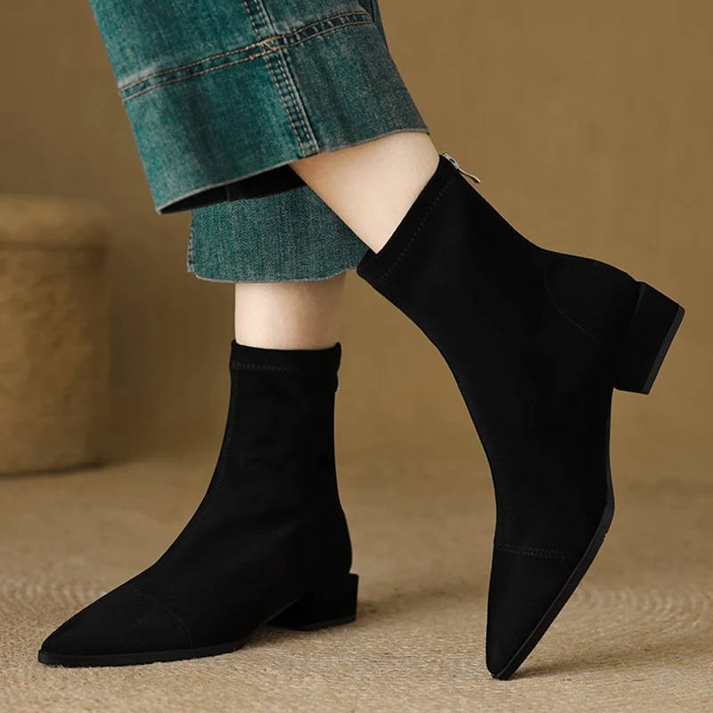 Urbann-Vibe women's brown suede ankle boots low square heel breathable upper work-to-weekend style