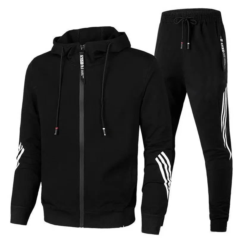 Men's gray zip-up hooded tracksuit 2-piece jogger set soft cotton athletic slim fit