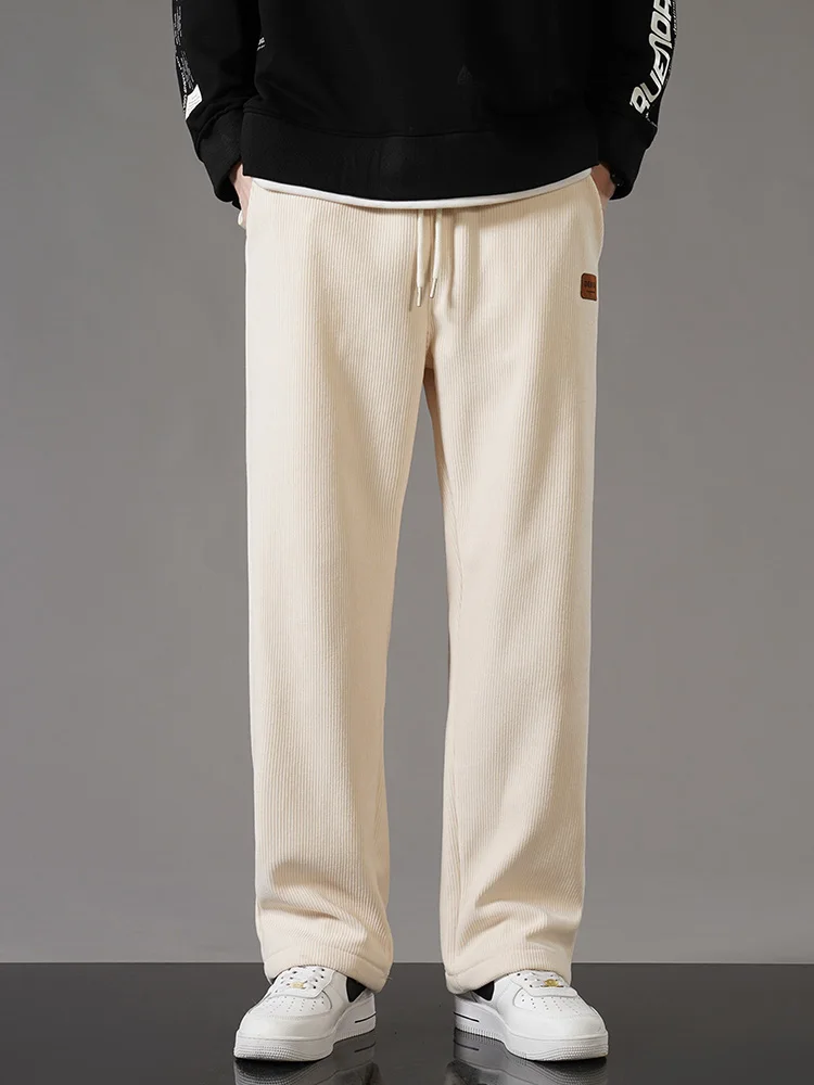 Men's corduroy fleece-lined jogger pants loose fit adjustable waist warm comfort casual style